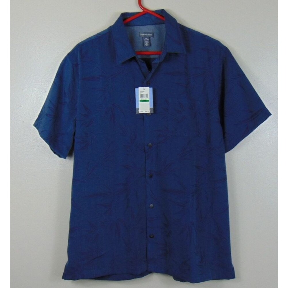 Van Heusen Air Cooling Zone Shirt Mens Large Blue Hawaiian Short Sleeve NEW